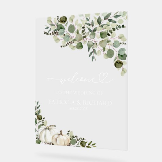 グリーンリーパンプキン秋の結婚式へようこそ アクリルサイン (傾斜)