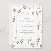 グリーンリーピンクウォーターカラーフローラブライダルシャワー 招待状 (正面)