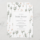 グリーンリーピンクウォーターカラーフローラブライダルシャワー 招待状 (正面/裏面)