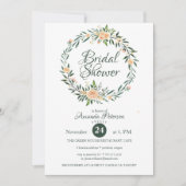 グリーンリーピンクフラワーズリースブライダルシャワー 招待状 (正面)