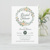 グリーンリーピンクフラワーズリースブライダルシャワー 招待状 (スタンド正面)