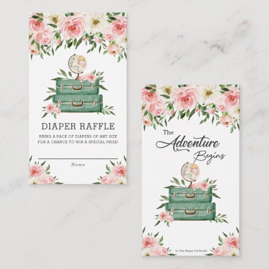 グリーンリーピンクフローラアドベンチャーベビーおむつラッフル エンクロージャーカード (正面/裏面)