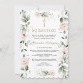 グリーンリーピンクフローラミスペインのバウティゾバプテスマ 招待状 (正面)