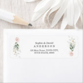 グリーンリーピンクフローラ結婚金ゴールドのリターンアドレス ラベル (インサイチュ)