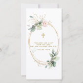 グリーンリーピンクフローラ金ゴールドフォト《キリスト教》洗礼式や命名式 サンキューカード (裏面)