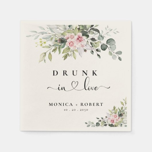 グリーンリーピンクローズ結婚ズナプキン スタンダードカクテルナプキン (正面)