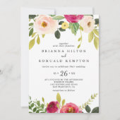 グリーンリーピンク赤面カジュアルフローラ結婚ズ 招待状 (正面)