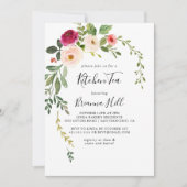 グリーンリーピンク赤面キッチンティーブライダルシャワー 招待状 (正面)