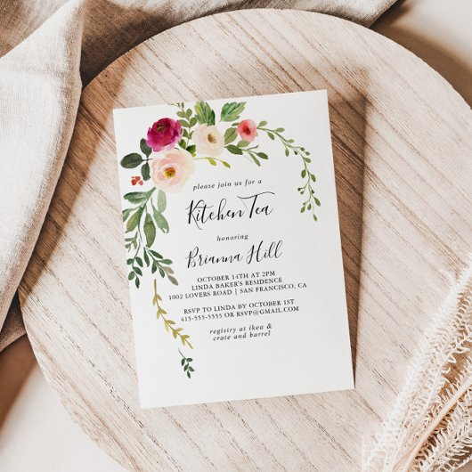グリーンリーピンク赤面キッチンティーブライダルシャワー 招待状