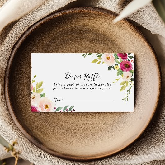 グリーンリーピンク赤面フローラおむつラッフルチケット エンクロージャーカード
