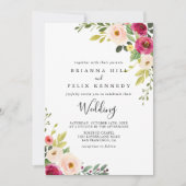 グリーンリーピンク赤面フローラフロント&バック結婚ズ 招待状 (正面)