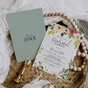 グリーンリーピンク赤面フローラ卒業パーティー 招待状