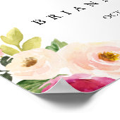 グリーンリーピンク赤面フローラ結婚のウェルカムサイン ポスター (角)