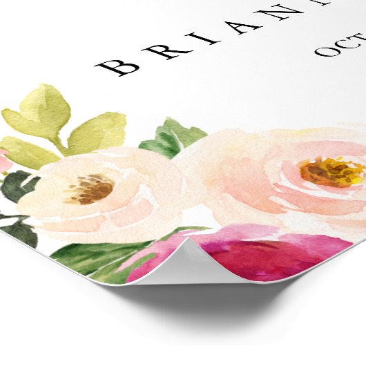 グリーンリーピンク赤面フローラ結婚のウェルカムサイン ポスター (角)