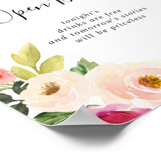 グリーンリーピンク赤面フローラ結婚のオープンバー標識 ポスター (角)