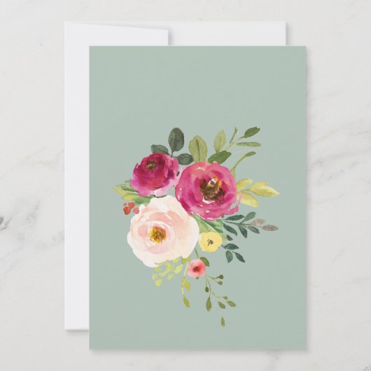 グリーンリーピンク赤面フローラ結婚The's Of 招待状 (裏面)