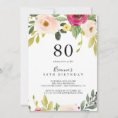 グリーンリーピンク赤面フローラ80thバースデーパーティー 招待状 (正面)