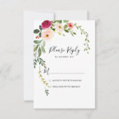 グリーンリーピンク赤面フローラRSVP 出欠カード (正面)