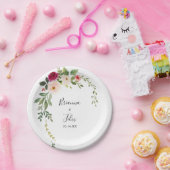 グリーンリーピンク赤面結婚フローラズケーキ ペーパープレート (パーティー)