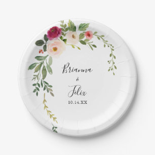 グリーンリーピンク赤面結婚フローラズケーキ ペーパープレート