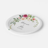 グリーンリーピンク赤面結婚フローラズケーキ ペーパープレート (アングル)