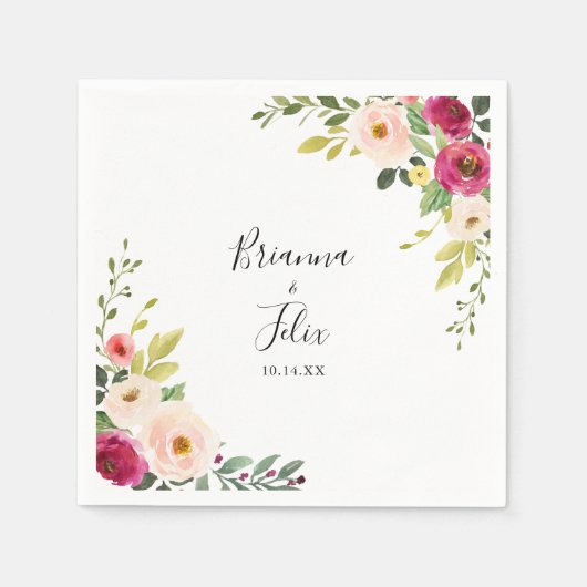 グリーンリーピンク赤面結婚フローラナプキン スタンダードカクテルナプキン (正面)