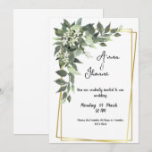 グリーンリーフのグリーン花のカード ウェディング招待状 招待状 (正面/裏面)