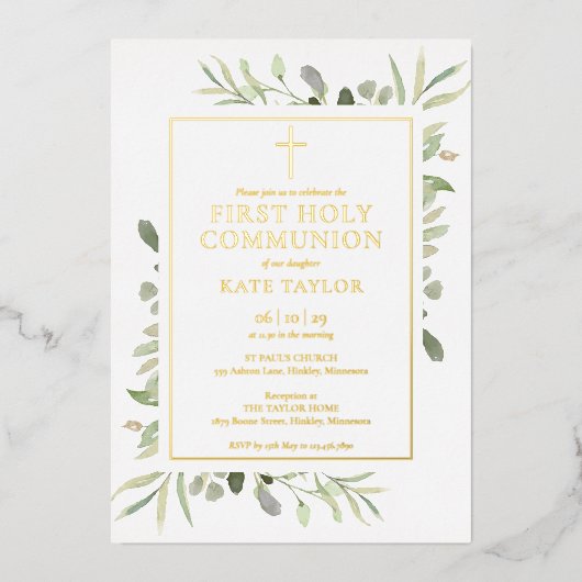 グリーンリーファースト聖餐式金ゴールド 箔招待状 (正面)