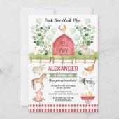 グリーンリーファーム納屋周囲の庭動物誕生日バッシュ 招待状 (正面)