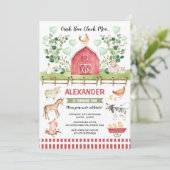 グリーンリーファーム納屋周囲の庭動物誕生日バッシュ 招待状 (スタンド正面)