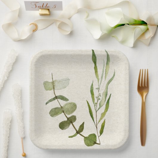 グリーンリーフウォーター色紙プレート ペーパープレート (ウェディング)