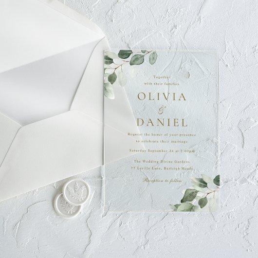 グリーンリーフエレガンスモダン結婚ズ アクリル招待状