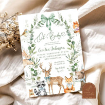 グリーンリーフォレスト動物ベビーシャワー招待状