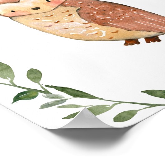 グリーンリーフクロウの森の動物子供部屋ウォールアート ポスター (角)