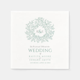 グリーンリーフサークルモノグラム結婚アートのカスタム スタンダードカクテルナプキン