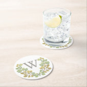 グリーンリーフシンプルモノグラムの紙コースター ラウンドペーパーコースター (インサイチュ)