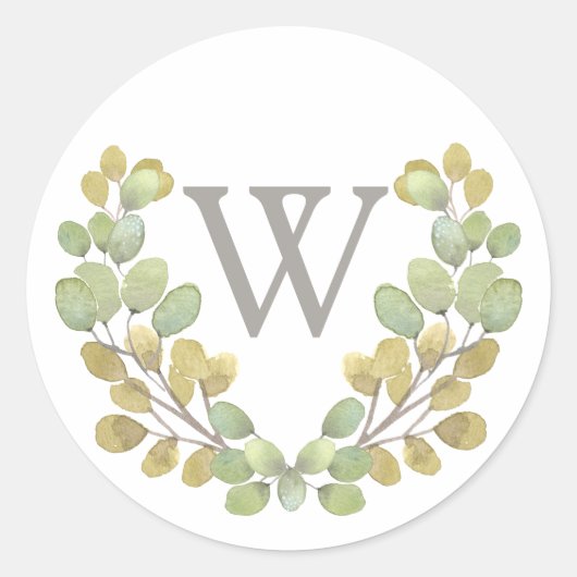 グリーンリーフシンプルモノグラムリースシール ラウンドシール (正面)