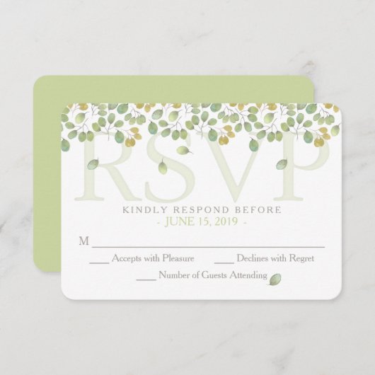 グリーンリーフシンプルRSVP 3.5x5エンクロージャカード 出欠カード (正面/裏面)