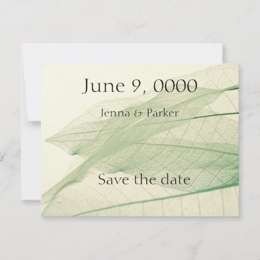 グリーンリーフスケルトンFlat日付カードの保存 セーブザデート (正面)