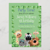 グリーンリーフズーアニマル誕生日招待状編集可能 招待状 (正面/裏面)