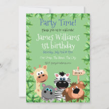 グリーンリーフズーアニマル誕生日招待状編集可能