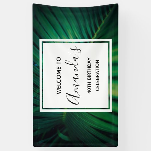 グリーンリーフトロピカルフォレスト自然フォト誕生日 横断幕 (縦)