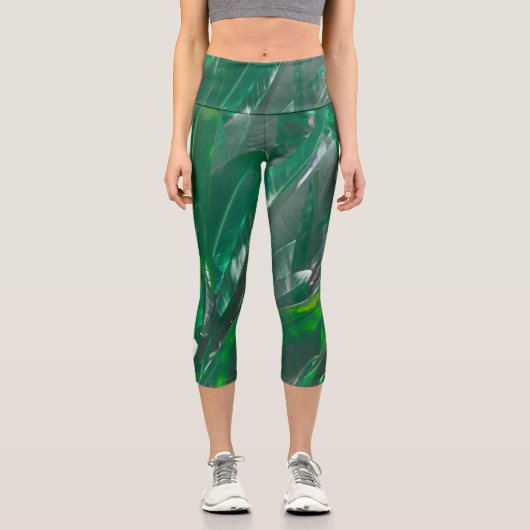 グリーンリーフバナナ型の植物葉パステル カプリレギンス (正面)