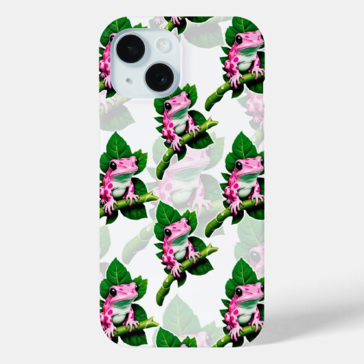 グリーンリーフパターンiPhoneケースにピンクのカエル Case-Mate iPhoneケース (裏面)