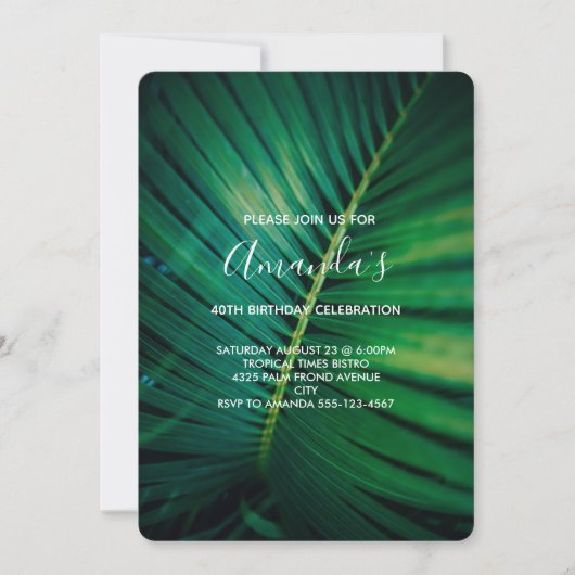 グリーンリーフパームの葉のクローズアップ写真 誕生日 招待状 (正面)