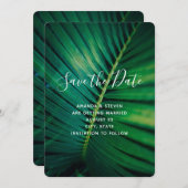 グリーンリーフパームフォンドクローズアップフォト結婚ズ セーブザデート (正面/裏面)