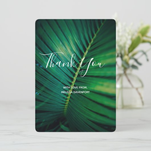 グリーンリーフパームフォンドクローズアップ写真ありがとう サンキューカード (スタンド正面)