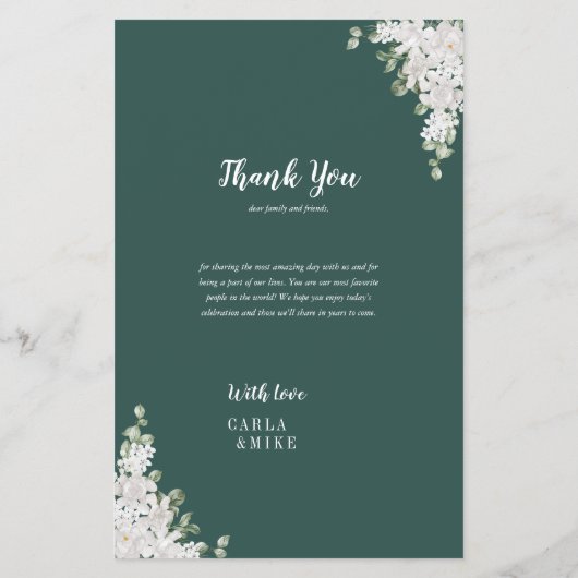 グリーンリーフフローラありがとう結婚とメニュー チラシ (裏面)