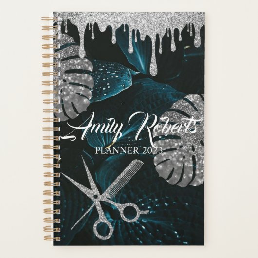 グリーンリーフブラックシルバーきらめくサロンプランナー プランナー手帳 (正面)