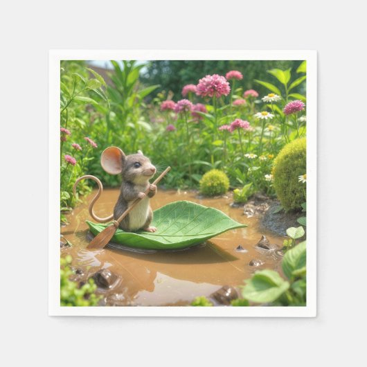 グリーンリーフボートを漕ぐマウス スタンダードカクテルナプキン (正面)